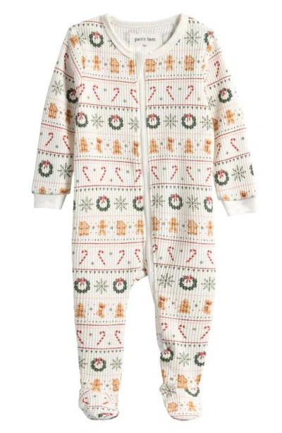 Petit Lem Holiday Treats Fair Isle Fitted Footie Pajamas In Neutral