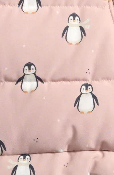 Firsts By Petit Lem Penguin Print Snowsuit In Pink