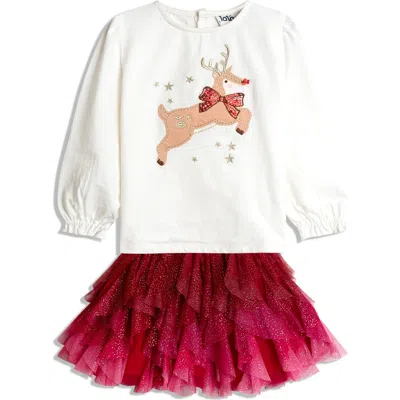 Jojo Maman Bébé Jojo Maman Bebe Kids' Reindeer Graphic T-shirt & Tulle Skirt In Multi