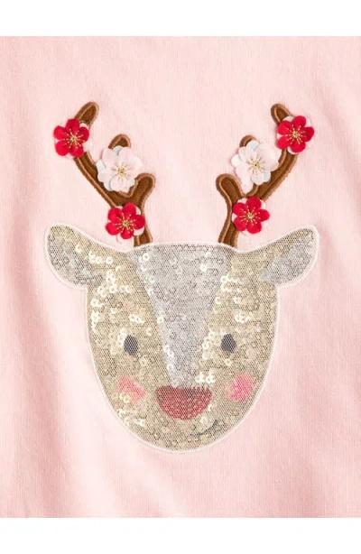 Jojo Maman Bébé Jojo Maman Bebe Kids' Holiday Reindeer Sequin Appliqé Cotton Sweatshirt & Leggings Set In Pink