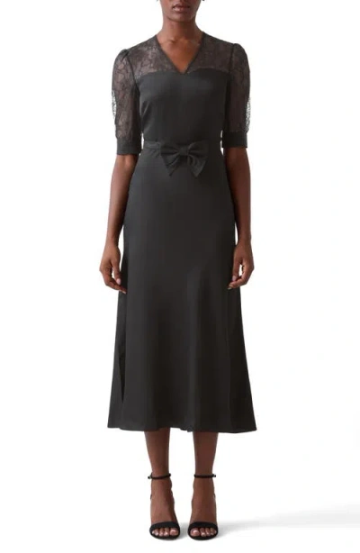 Lk Bennett Madalena Belted Matte Satin Midi Dress In Black