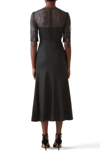 Lk Bennett Madalena Belted Matte Satin Midi Dress In Black
