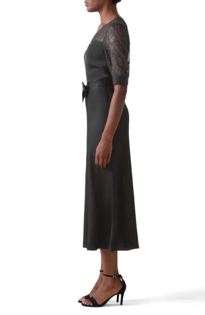 Lk Bennett Madalena Belted Matte Satin Midi Dress In Black