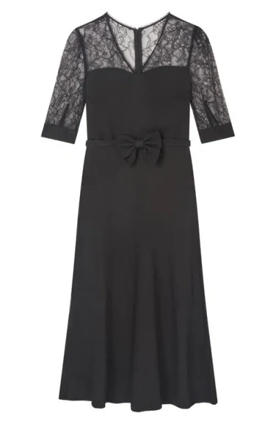 Lk Bennett Madalena Belted Matte Satin Midi Dress In Black