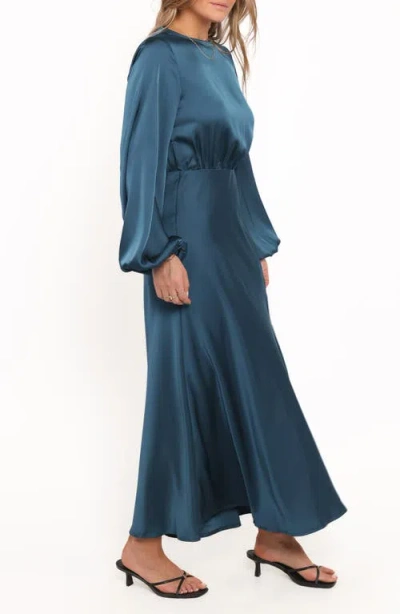 Petal And Pup Petal & Pup Remora Long Sleeve Satin Midi Dress In Blue