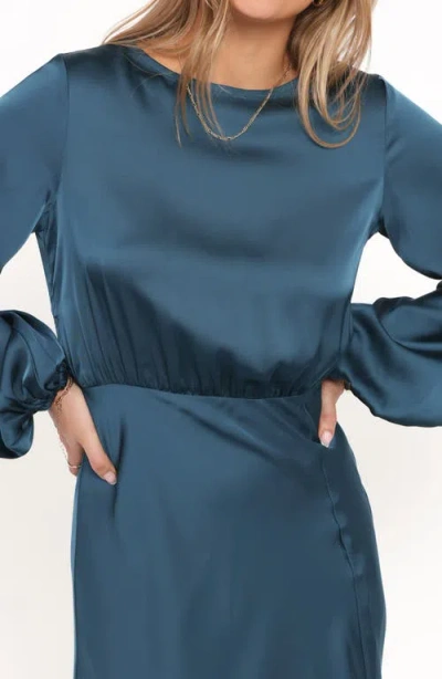 Petal And Pup Petal & Pup Remora Long Sleeve Satin Midi Dress In Blue