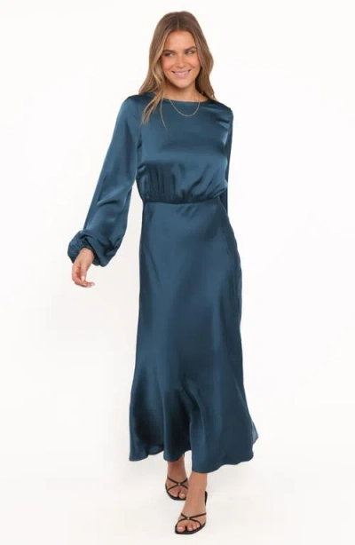 Petal And Pup Petal & Pup Remora Long Sleeve Satin Midi Dress In Blue