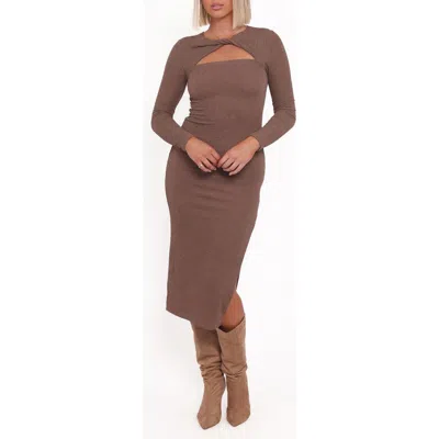 Petal And Pup Petal & Pup Laney Cutout Long Sleeve Body-con Maxi Dress In Brown