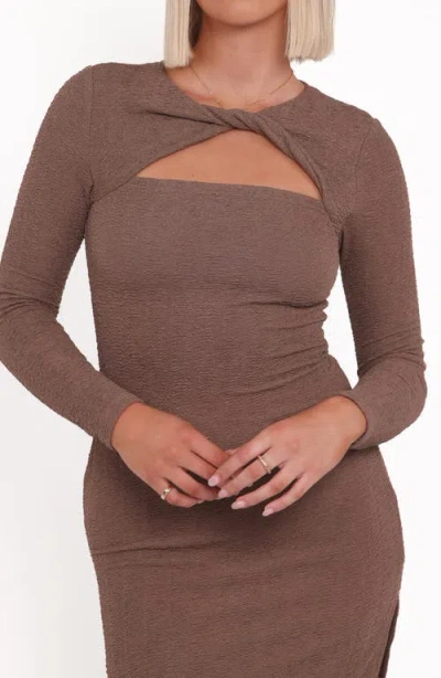 Petal And Pup Petal & Pup Laney Cutout Long Sleeve Body-con Maxi Dress In Brown