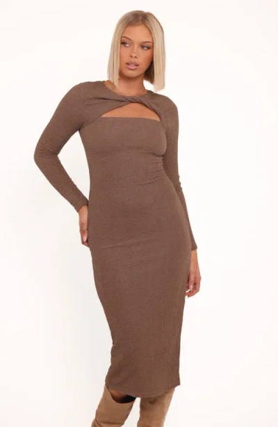 Petal And Pup Petal & Pup Laney Cutout Long Sleeve Body-con Maxi Dress In Brown