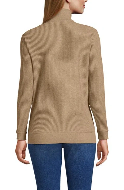 Lands' End Long Sleeve Waffle Quarter Zip Pullover In Brown