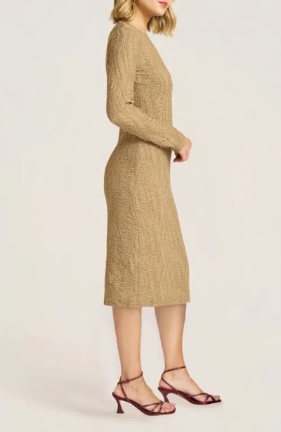 Matty M . Jasper Texture Long Sleeve Midi Dress In Brown