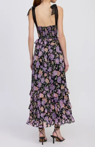 En Saison Becca Floral Tiered Dress In Purple