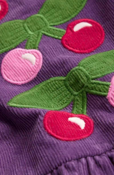 Mini Boden Kids' Cherry Appliqué Corduroy Dress In Purple