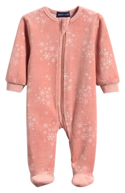 Petit Lem Velour Footed One-piece Pajamas In Pink