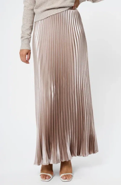 French Connection Marielle Pleated Metallic Satin Maxi Skirt In Neutral