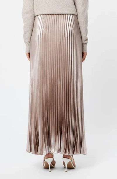 French Connection Marielle Pleated Metallic Satin Maxi Skirt In Neutral