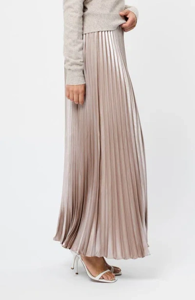 French Connection Marielle Pleated Metallic Satin Maxi Skirt In Neutral