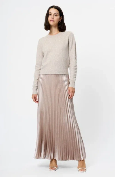 French Connection Marielle Pleated Metallic Satin Maxi Skirt In Neutral