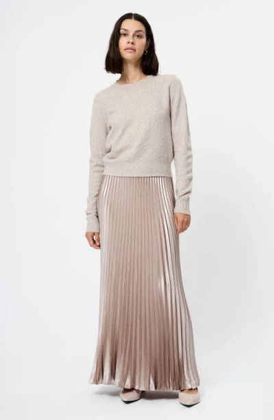 French Connection Marielle Pleated Metallic Satin Maxi Skirt In Neutral