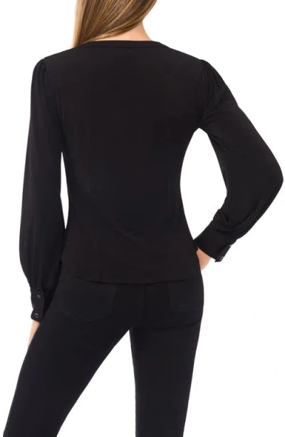 Cece Women's V-neck Long-sleeve Shirred Knit Top In Black
