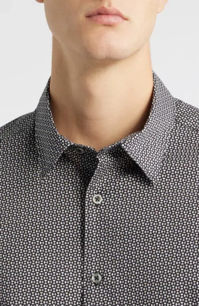 James Campbell Oakley Trim Fit Microgeometric Print Stretch Cotton Button-up Shirt In Black