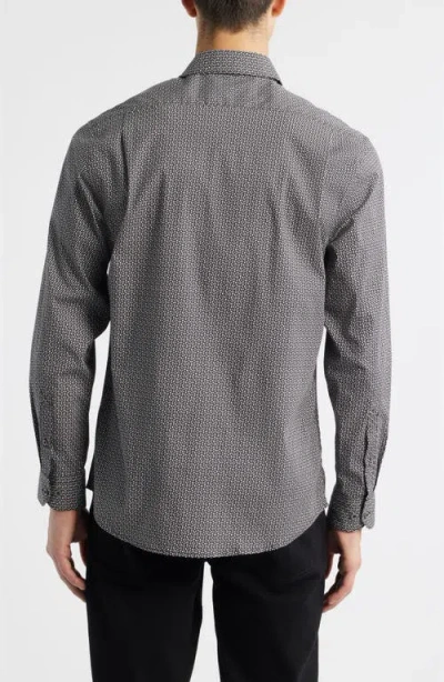 James Campbell Oakley Trim Fit Microgeometric Print Stretch Cotton Button-up Shirt In Black