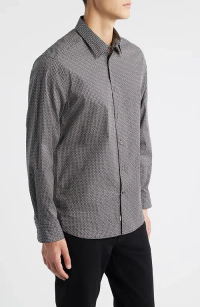 James Campbell Oakley Trim Fit Microgeometric Print Stretch Cotton Button-up Shirt In Black