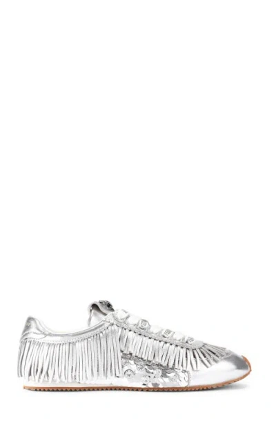 Kurt Geiger Leather Fringe Islington Sneakers In Silver