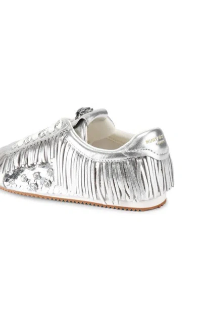 Kurt Geiger Leather Fringe Islington Sneakers In Silver