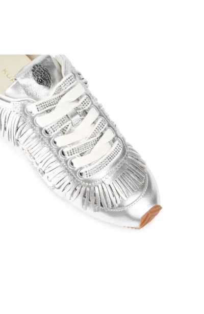 Kurt Geiger Leather Fringe Islington Sneakers In Silver
