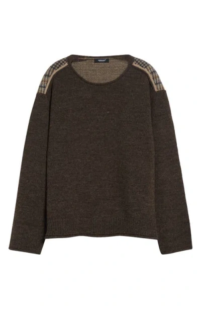 Undercover Paneled Solid & Plaid Wool Sweater In Brown