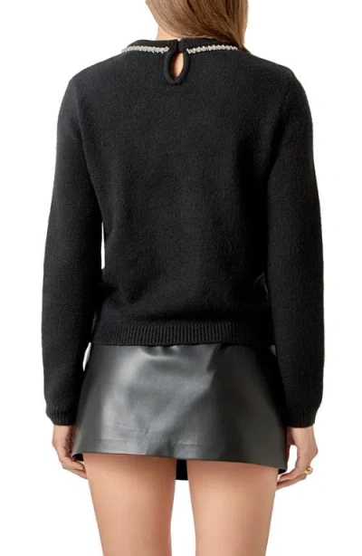 English Factory Rhinestone Bow Knit Sweater In Black In Black