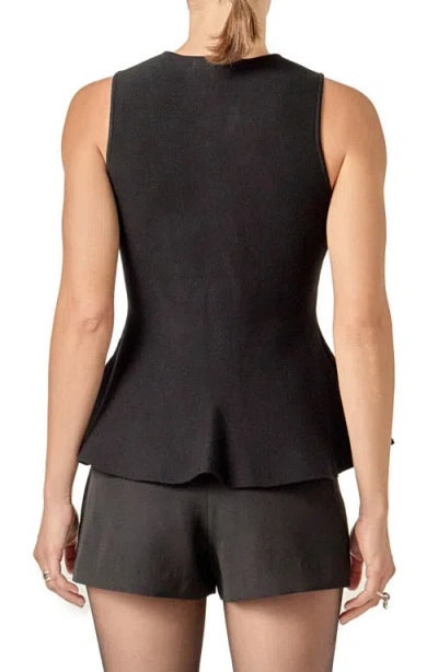 English Factory Rhinestone Bow Sleeveless Peplum Top In Black