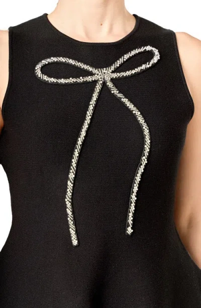 English Factory Rhinestone Bow Sleeveless Peplum Top In Black
