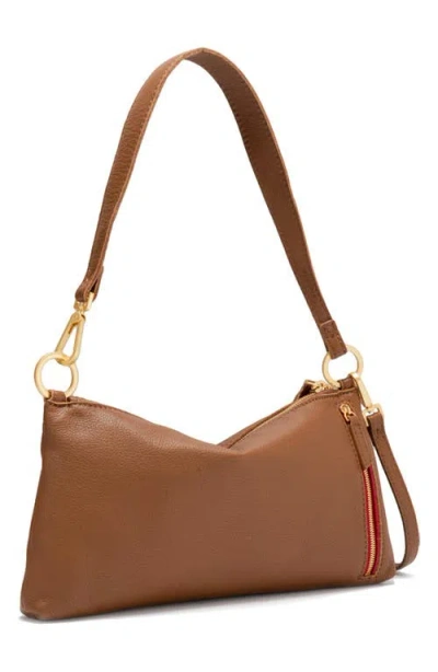 Hammitt Kyle Mahogany Pebble Brushed Gold Red Zip Sml In Brown