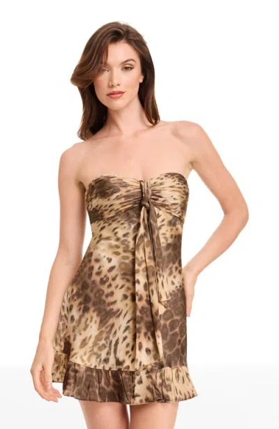Dress The Population Ceci Strapless A-line Mini Dress In Brown