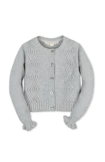 Hope & Henry Kids' Organic Cropped Ruffle Cuff Cable Sweater Cardigan In Gray