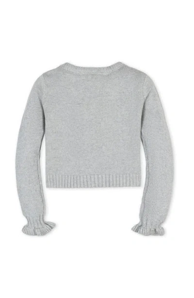 Hope & Henry Kids' Organic Cropped Ruffle Cuff Cable Sweater Cardigan In Gray