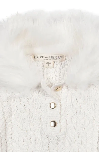 Hope & Henry Kids' Organic Cable Sweater Cape With Faux Fur In White
