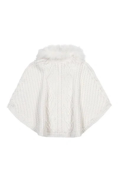 Hope & Henry Kids' Organic Cable Sweater Cape With Faux Fur In White