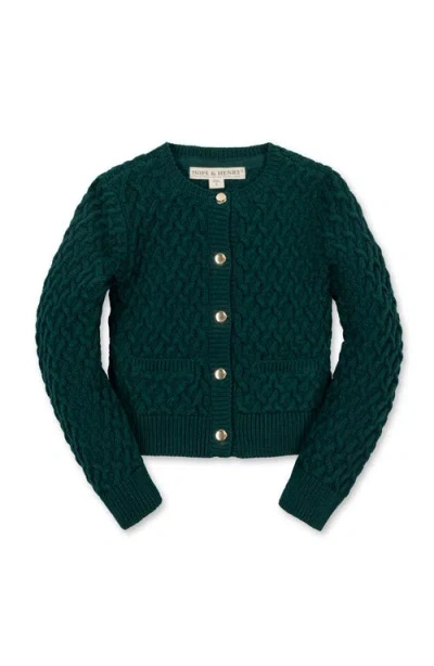 Hope & Henry Kids' Organic Long Sleeve Herringbone Cardigan Sweater In Green