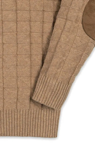 Hope & Henry Kids' Organic Long Sleeve Henley Pullover Sweater With Elbow Patches In Brown