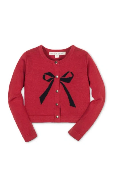 Hope & Henry Kids' Organic Bow Intarsia Sweater Cardigan In Red