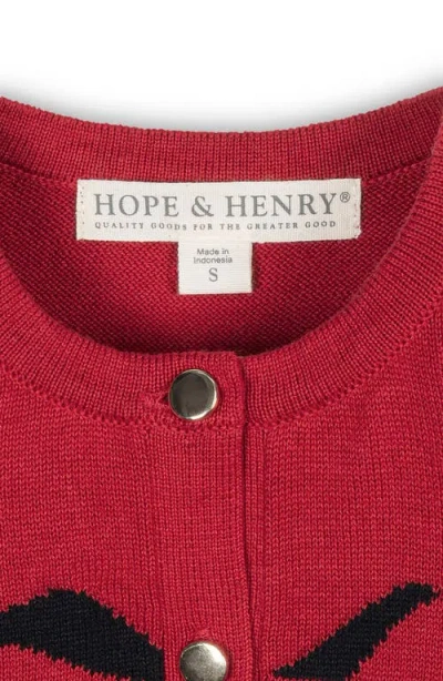 Hope & Henry Kids' Organic Bow Intarsia Sweater Cardigan In Red