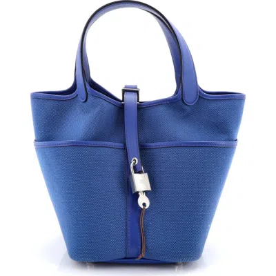 Pre-owned Hermes  Hermes Cargo Picotin Lock Bag Canvas And Swift Pm In Blue