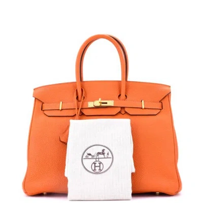 Pre-owned Hermes  Hermes Birkin Handbag Orange Togo With Gold Hardware 35 In Pattern