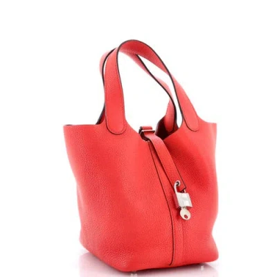Pre-owned Hermes  Hermes Picotin Lock Bag Clemence Pm In Red