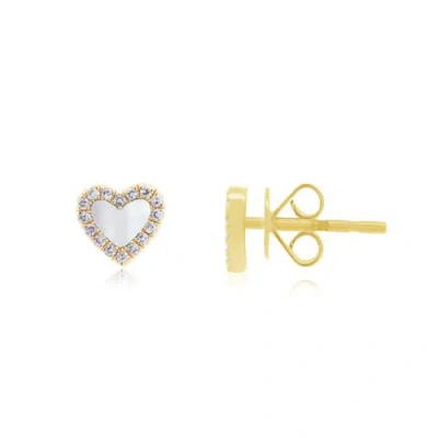 The Lovery Fine Jewelry Mother Of Pearl Diamond Halo Heart Stud Earrings In Gold