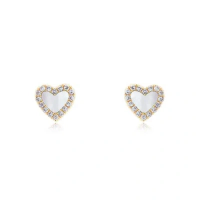 The Lovery Fine Jewelry Mother Of Pearl Diamond Halo Heart Stud Earrings In Gold